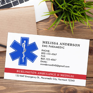 Paramedic EMS Ambulance Star Of Life Custom Logo Business Card