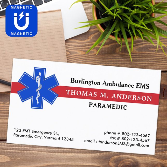 Paramedic EMS Ambulance Star Of Life Custom Logo Magnetic Business Card (Creator Uploaded)