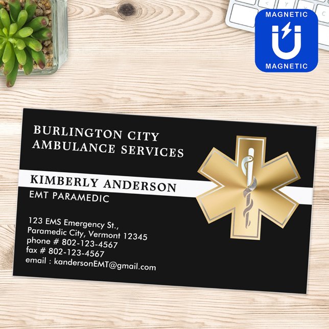 Paramedic EMS EMT Ambulance Emergency Medical Logo Magnetic Business Card (Creator Uploaded)