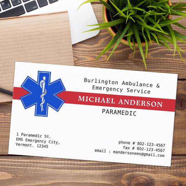 Paramedic EMS EMT Emergency Medical Star Of Life Business Card (Creator Uploaded)
