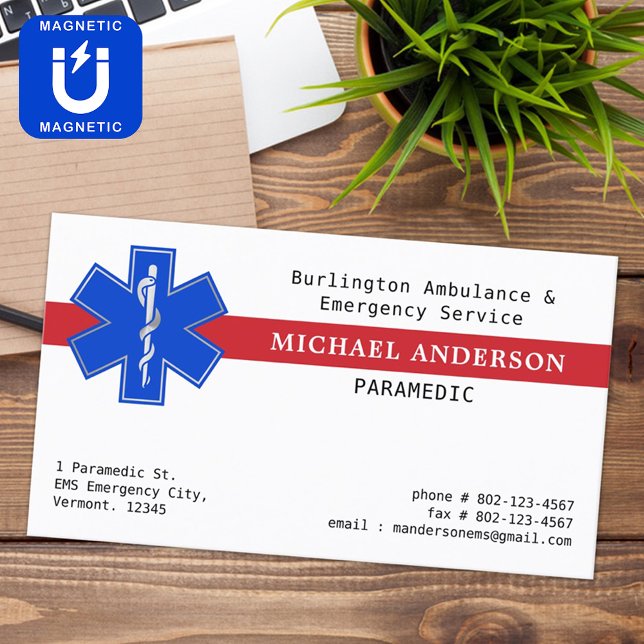 Paramedic EMS EMT Emergency Medical Star Of Life Magnetic Business Card (Creator Uploaded)