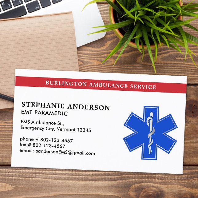 Paramedic EMS EMT Medical Emergency Star Of Life Business Card (Creator Uploaded)