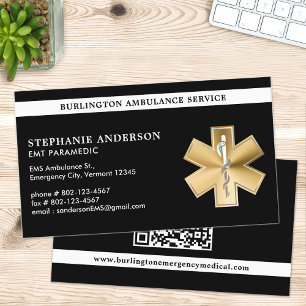 Paramedic EMT Custom Ambulance Gold Logo QR Code Business Card