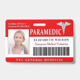 Paramedic Hospital Medical Employee Photo ID Badge
