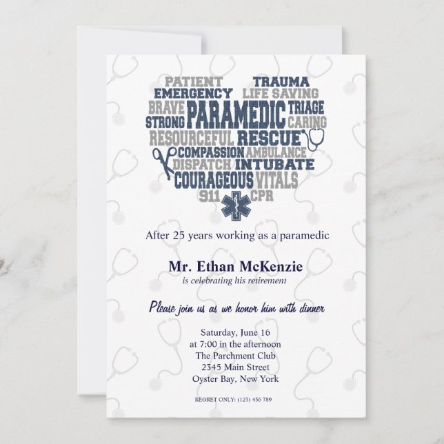 Paramedic retirement Denim texture Invitation (Front)