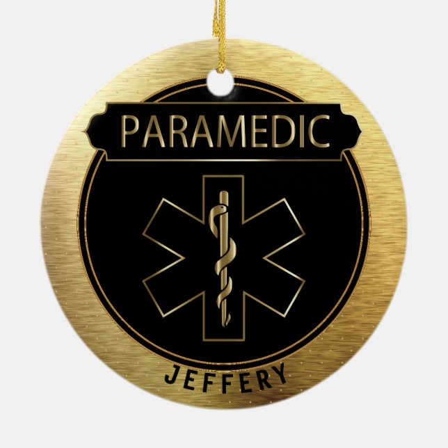 Paramedic 🚑 - UpScale Black and Gold Ceramic Tree Decoration (Back)