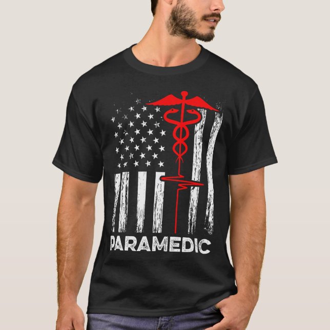 Paramedics Usa Flag Doctor Ambulance Nurse Emergen T-Shirt (Front)