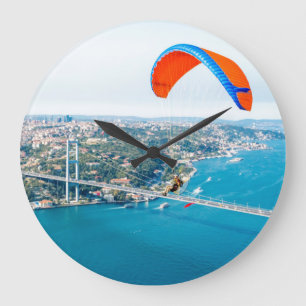 Paramotors Pilots Flying Over The Bosphorus Large Clock