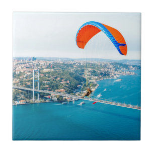 Paramotors Pilots Flying Over The Bosphorus Tile