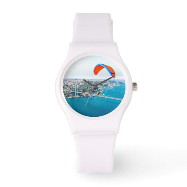 Paramotors Pilots Flying Over The Bosphorus Watch (Front)