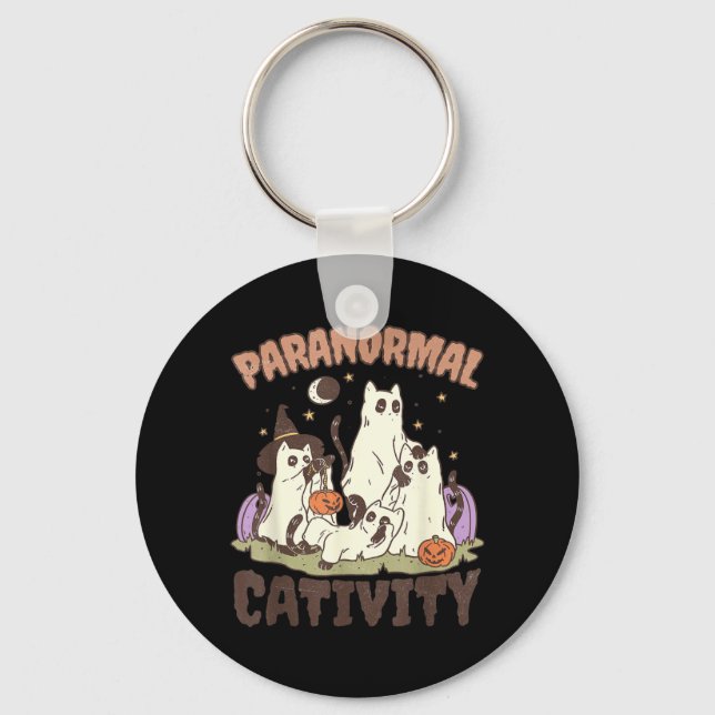 Paranormal Cativity Cute Retro Halloween Black Cat Key Ring (Front)