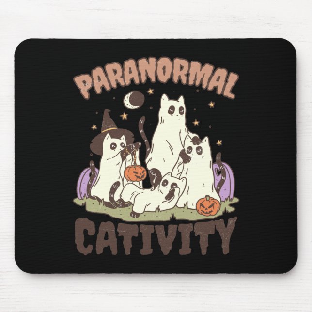 Paranormal Cativity Cute Retro Halloween Black Cat Mouse Pad (Front)