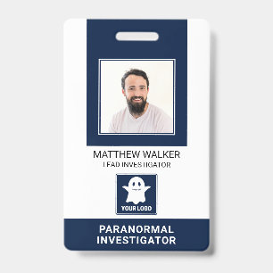 Paranormal Investigator Navy Blue QR Code Photo ID Badge