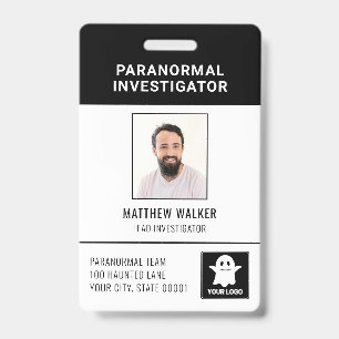 Paranormal Investigator QR Code Name Tag Photo ID  Badge