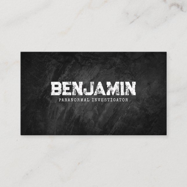 Paranormal Investigator Trendy Distressed Black Business Card (Front)