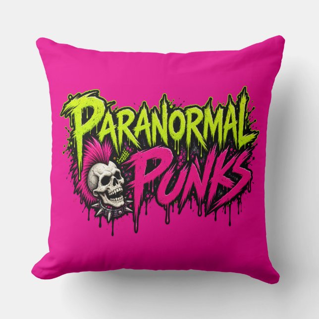 Paranormal Punks Throw Pillow - Pink (Front)