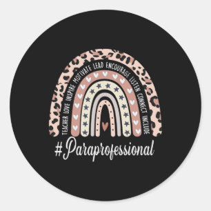 Paraprofessional Life Boho Leopard Rainbow Back To Classic Round Sticker