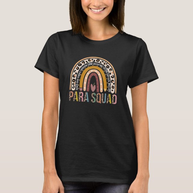 Paraprofessional Para Squad leopard Rainbow Teache T-Shirt (Front)
