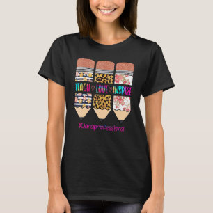 Paraprofessional Teach Love Inspire Pencil Leopard T-Shirt