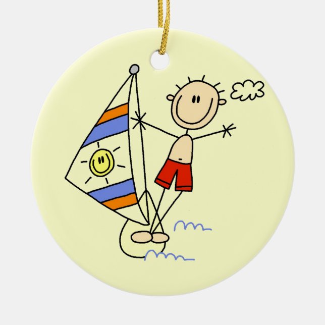 Parasailing Stick Figure Ceramic Tree Decoration (Front)