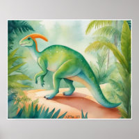 Parasauralophus Watercolor Dinosaur Nursey Art