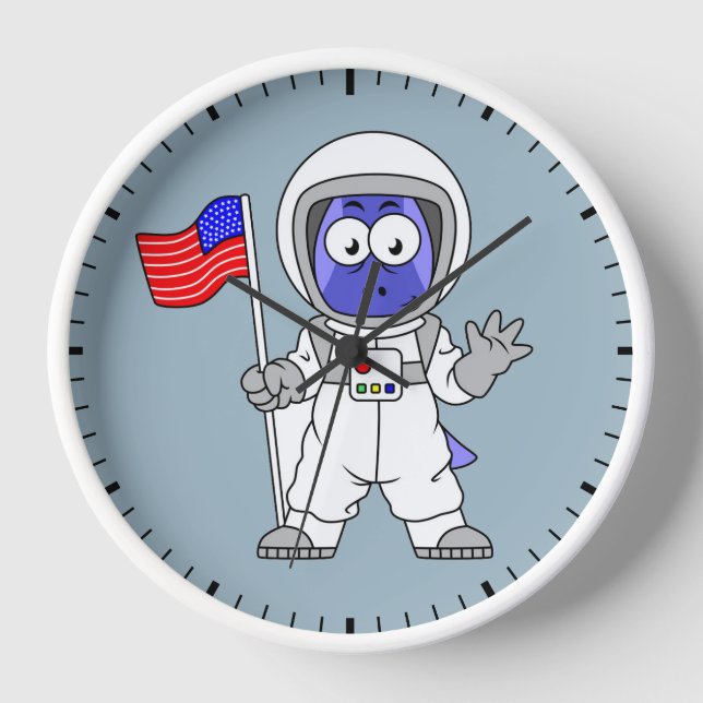 Parasaurolophus Astronaut Holding American Flag. Clock (Front)