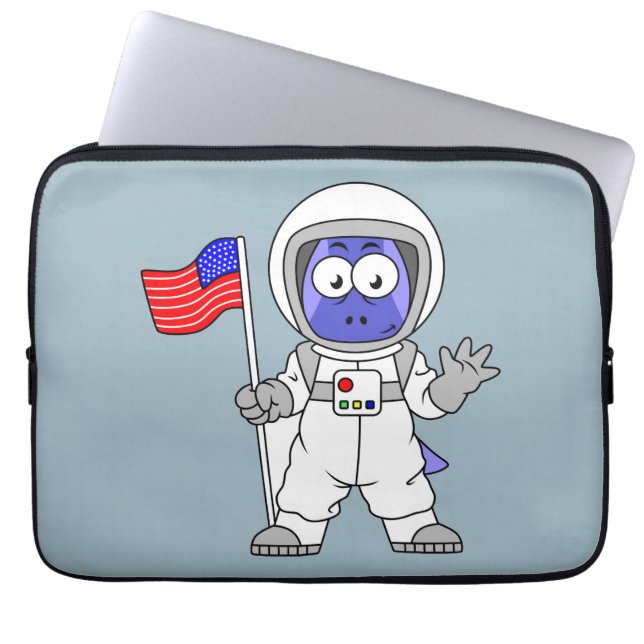 Parasaurolophus Astronaut Holding American Flag. Laptop Sleeve (Front)