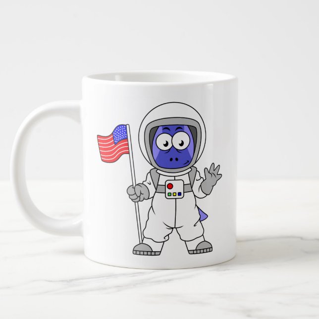 Parasaurolophus Astronaut Holding American Flag. Large Coffee Mug (Left)