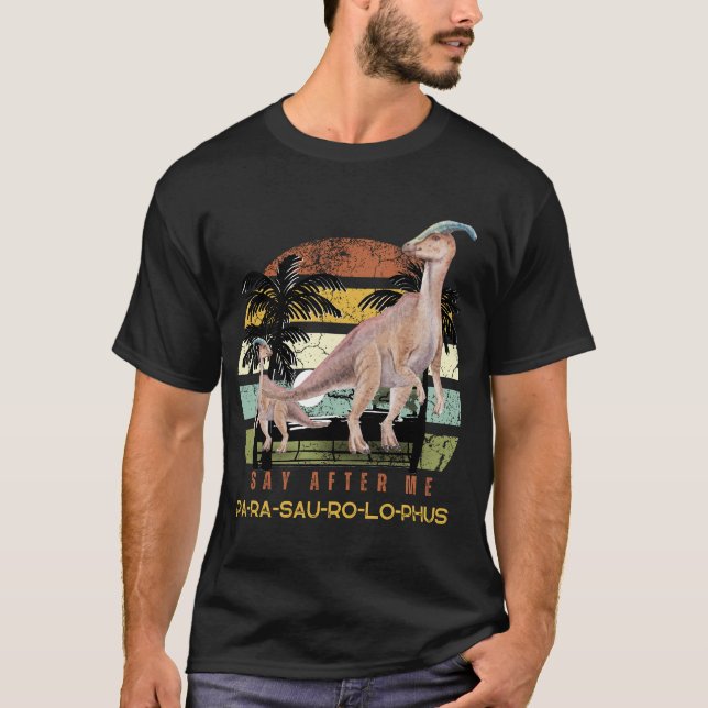Parasaurolophus Dinosaur Retro Vintage Sunset  T-Shirt (Front)