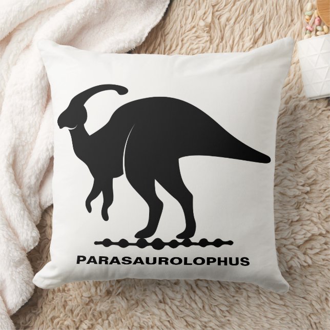 Parasaurolophus Dinosaur Silhouette Throw Pillow (Blanket)