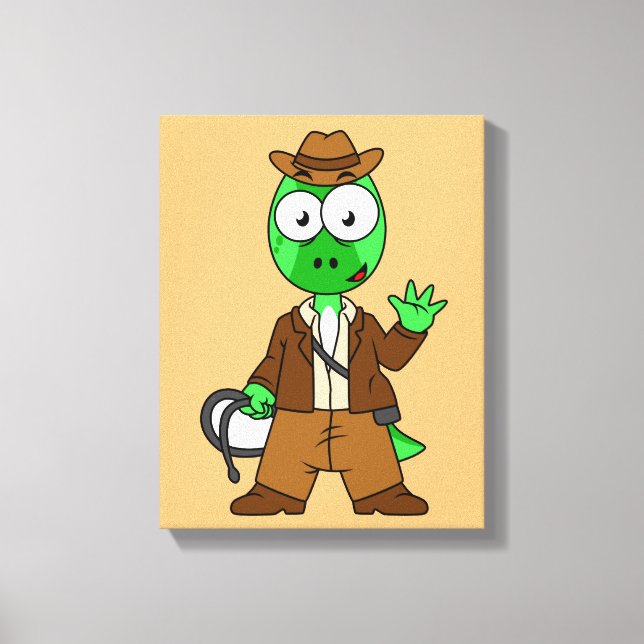 Parasaurolophus Dressed As Indiana Jones. Canvas Print (Front)