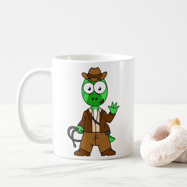 Parasaurolophus Dressed As Indiana Jones. Coffee Mug (With Donut)