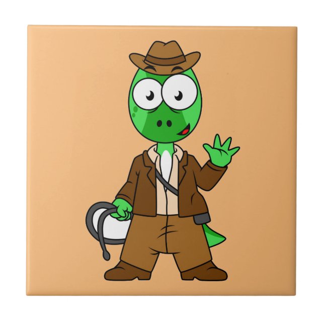Parasaurolophus Dressed As Indiana Jones. Tile (Front)