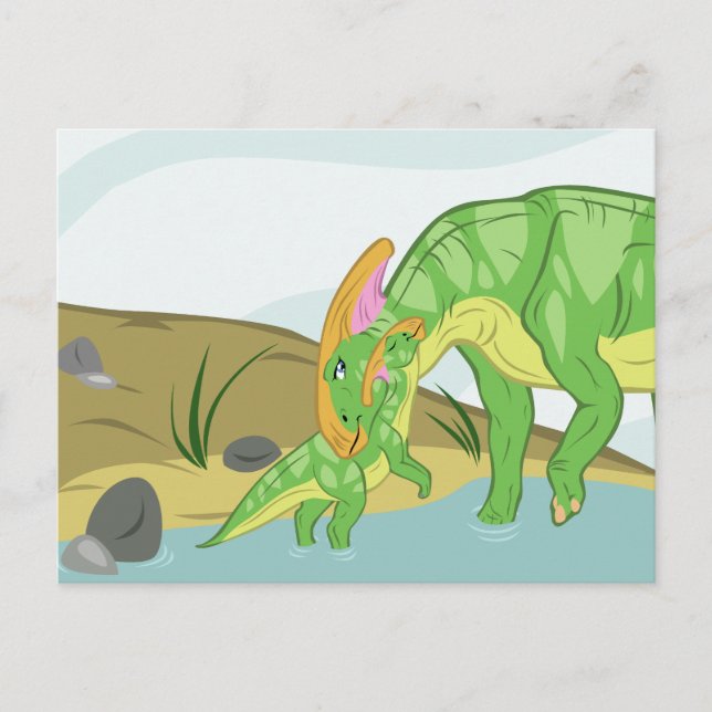 Parasaurolophus Mum and Baby Postcard (Front)