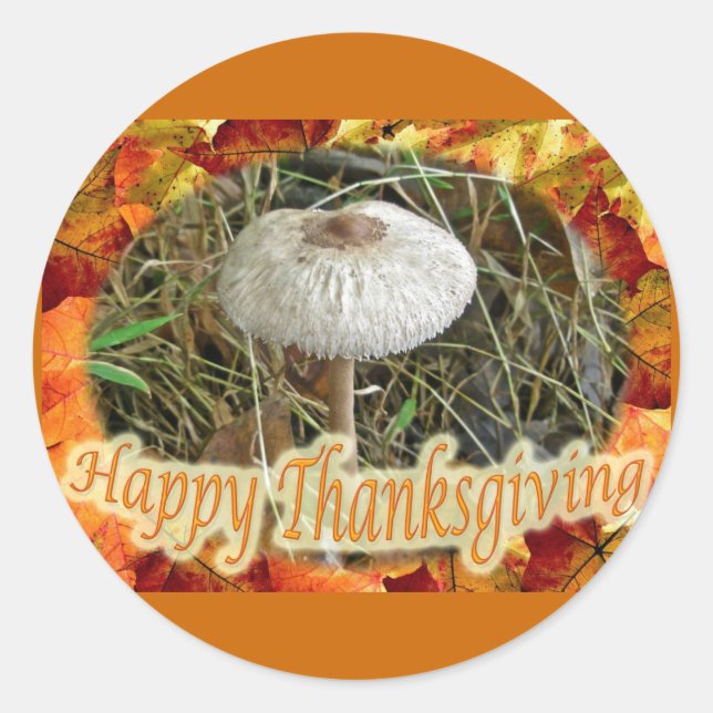 Parasol Mushroom Happy Thanksgiving Sticker (Front)