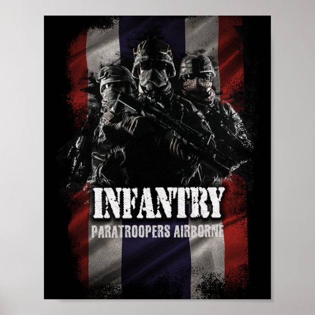 Paratroopers airborne infantry with Thai flag. Poster (Front)