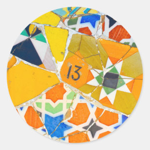 Parc Guell Ceramic Tiles in Barcelona Spain Classic Round Sticker