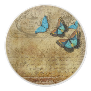 Parchment and Butterflies Ceramic Knob