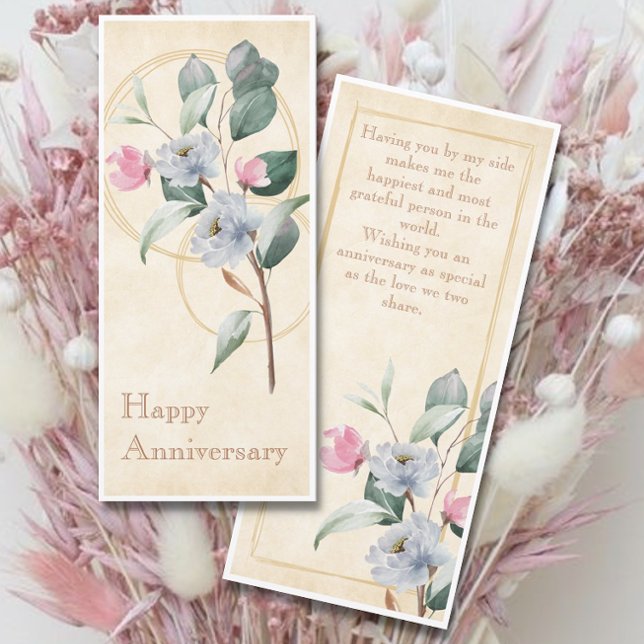 Parchment and Floral 4"x9" Anniversary Card (Creator Uploaded)