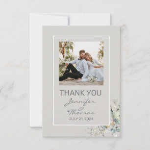 Parchment Colour & Green Leaves Thank You Card 
