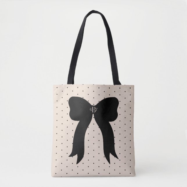 Parchment Dot Combo Black Custom Shoulder Tote Bag (Front)