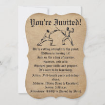 Parchment En Garde Fencing Duel Birthday Invite