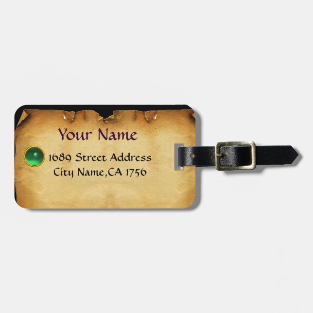 PARCHMENT GEM green Luggage Tag (Front Horizontal)