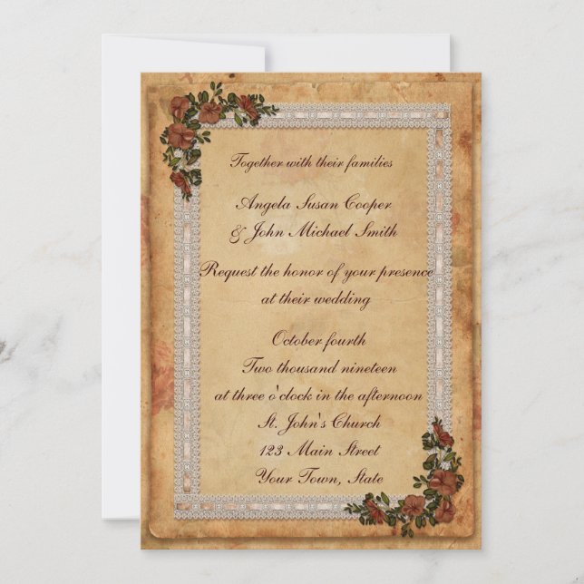 Parchment, Lace and Flowers Invitation (Front)