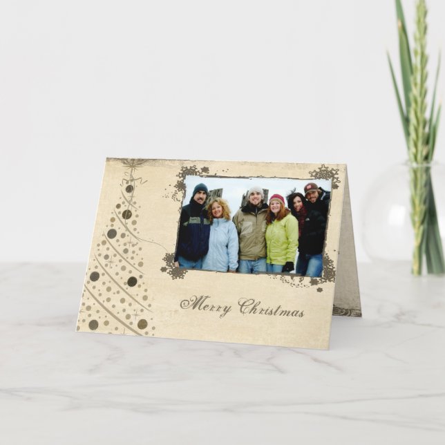Parchment Merry Christmas Card With Your Photo (Front)