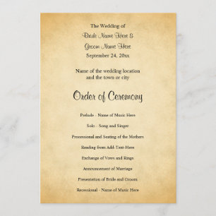 Parchment Pattern Design Wedding Program Programme