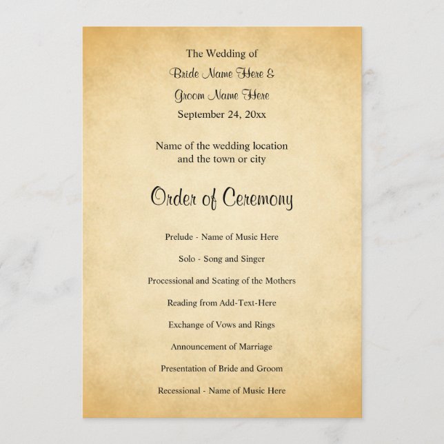 Parchment Pattern Design Wedding Program Programme (Front)