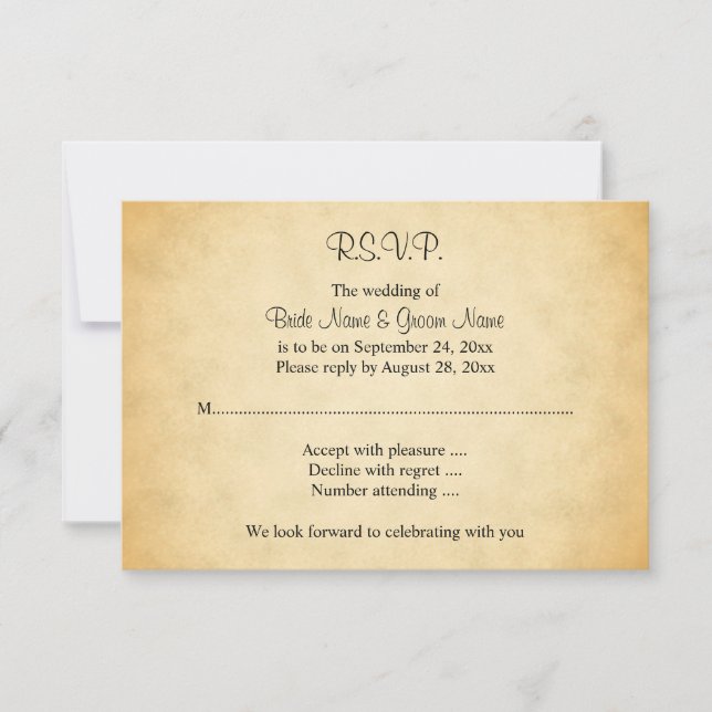 Parchment Pattern Design Wedding RSVP Card (Front)