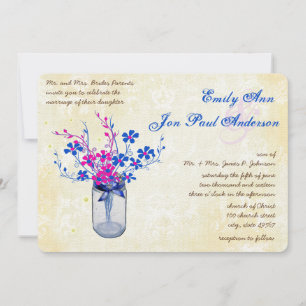 Parchment Pink and Navy Wild Flower Mason Jar Invitation