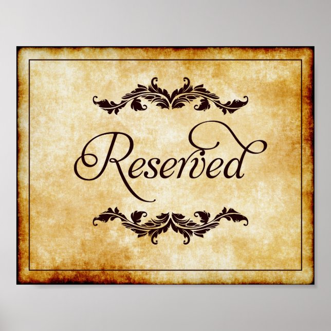 Parchment Script Reserved Sign Wedding 8x10 (Front)